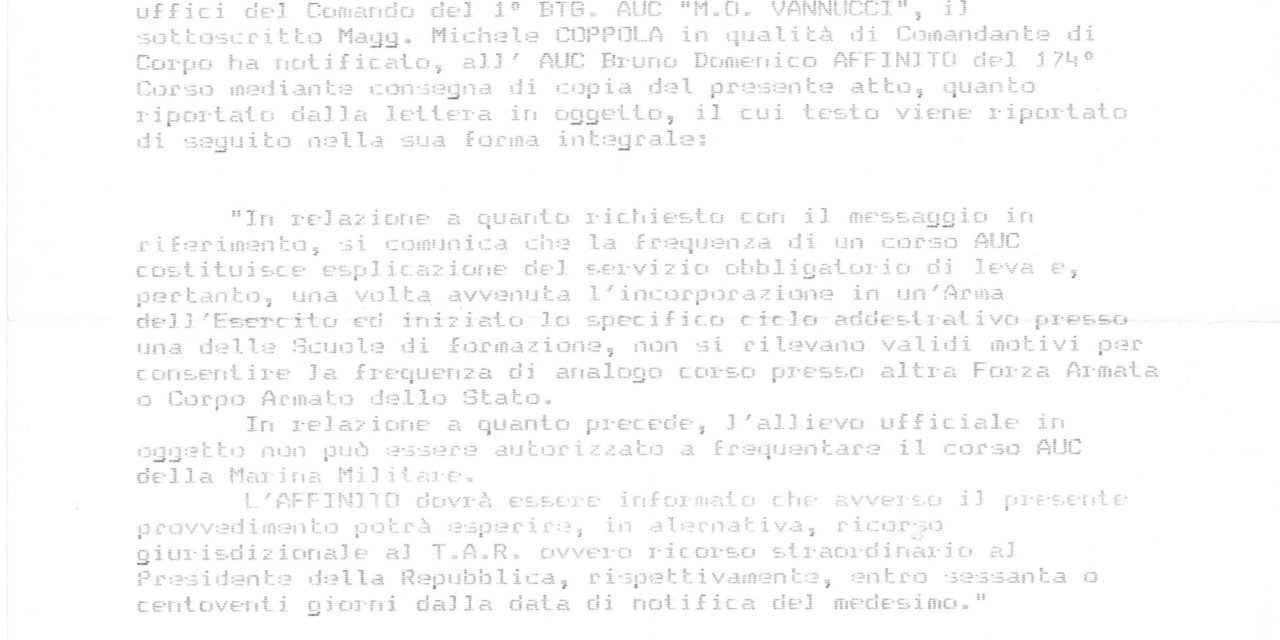 volevo fare l’auc in Marina (… e avevo anche vinto il concorso)